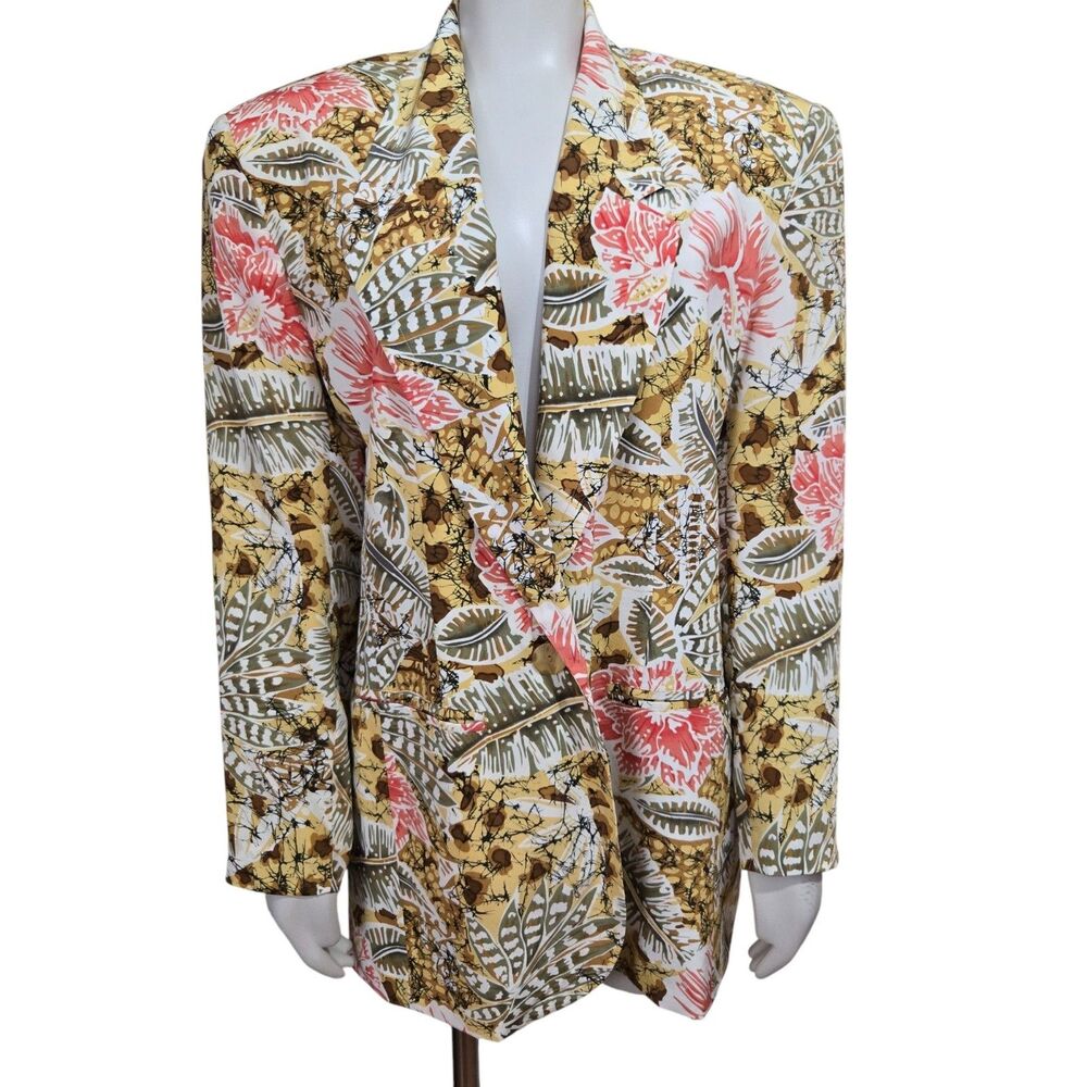 Vintage Casual Corner Silk Jacket Womens Sz M Shoulder Pads Blazer Y2K oversized